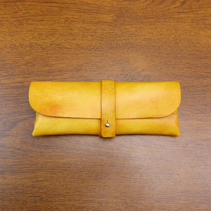 Genuine Leather Men Pencil Bag Handmade Wallet Large Capacity Retro Glasses Storage Bag Stationery Pencil Case Unisex Purses