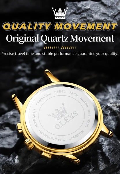 OLEVS 9947 Men's Watches Top Brand Luxury Original Waterproof Quartz Watch for Man Gold Skeleton Style 24 Hour Day Night New