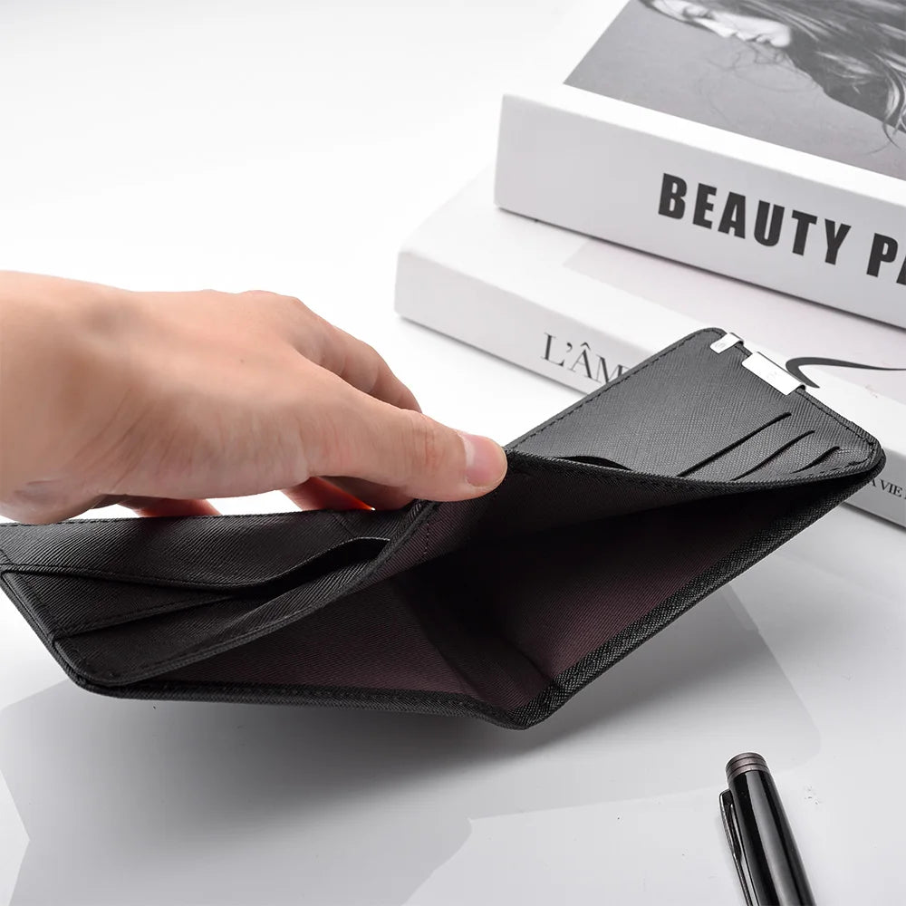 Cartoon Printed PU Leather Men's Wallet with Multiple Card Slots Slim Funny Expression Design Fashionable Compact Wallet