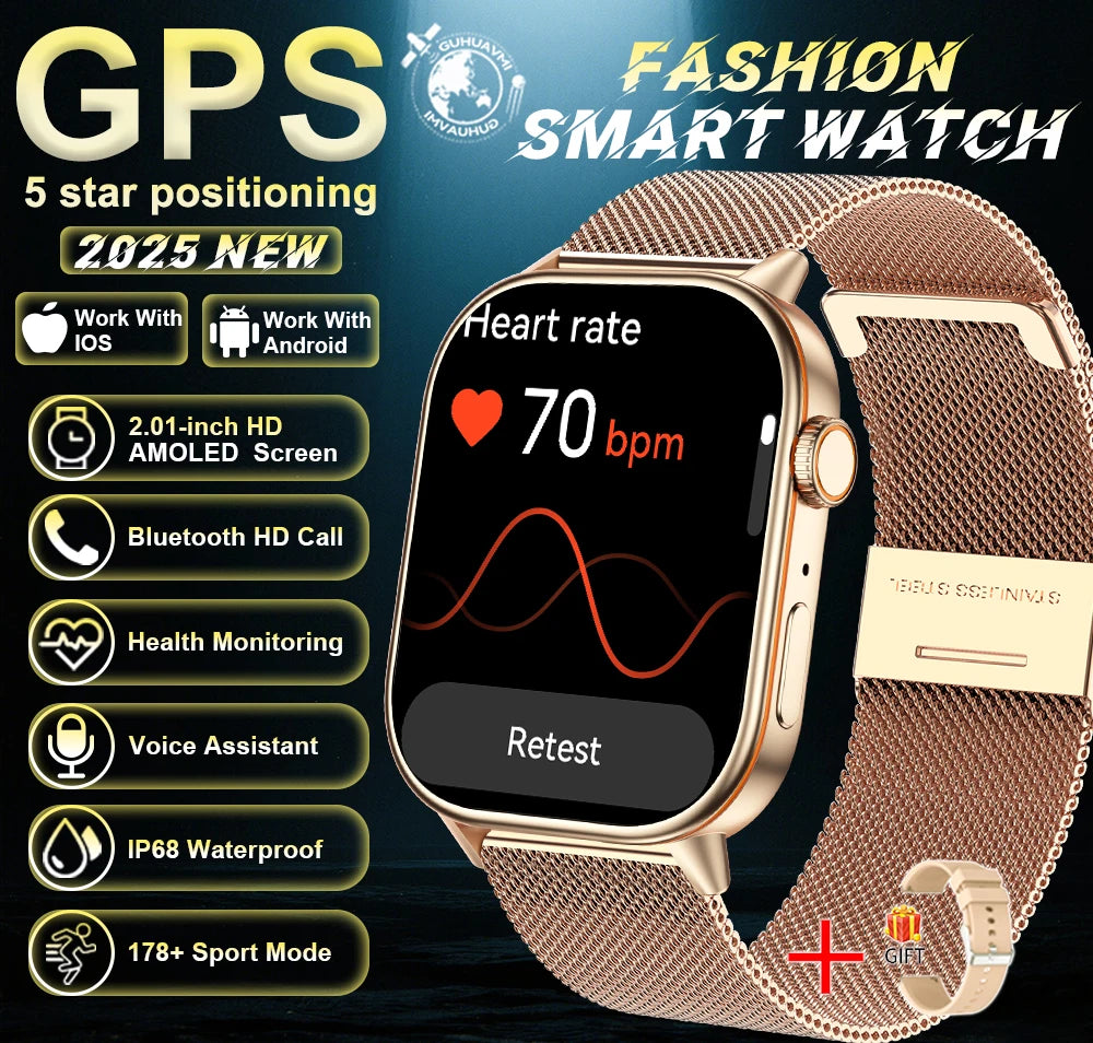 New For Android iOS Outdoor GPS SmartWatch Men 2.01" HD AMOLED Compass 420mAh 178+Sport Mode Waterproof Bracelet Smartwatch 2026