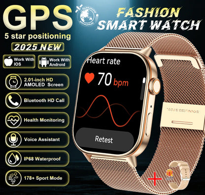 New For Android iOS Outdoor GPS SmartWatch Men 2.01" HD AMOLED Compass 420mAh 178+Sport Mode Waterproof Bracelet Smartwatch 2026