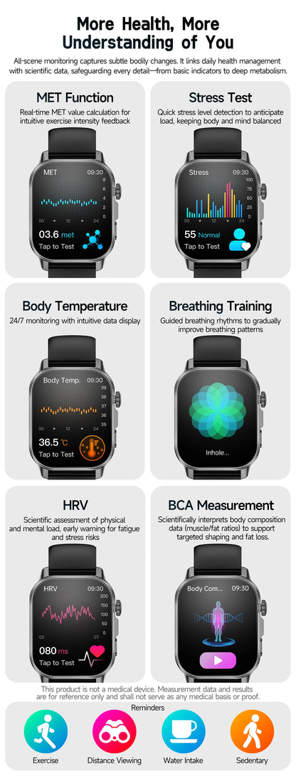 2026 Top Nursing Grade ECG+PPG Smart Watch Men Accurate Blood Pressure Lipids Uric Acid 2.0-inch AMOLED Screen HD Call Watch Men