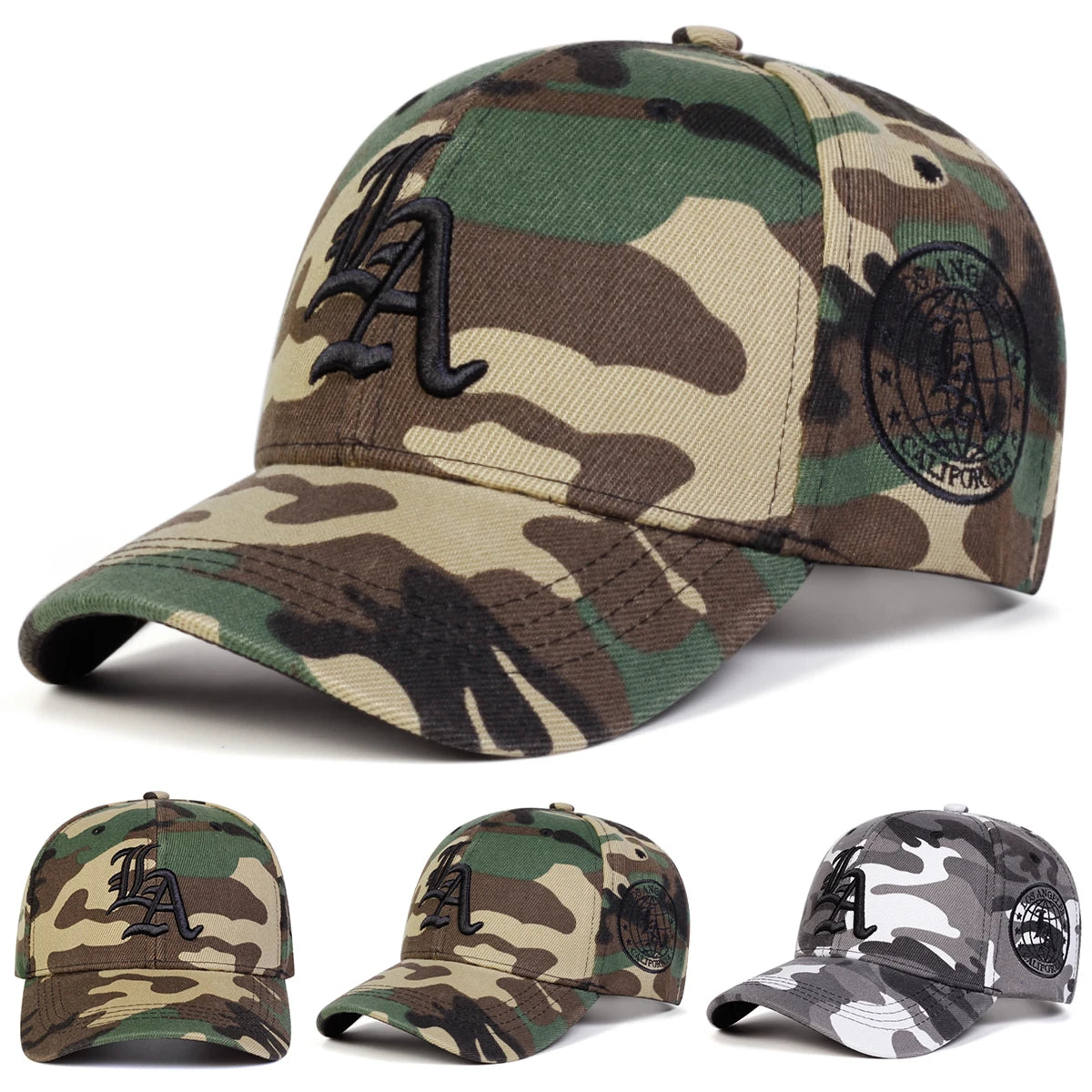 Unisex Gothic LA Embroidery Camouflage Baseball Caps Spring Autumn Outdoor Adjustable Casual Hats Sunscreen Hat Sports Cap
