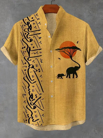 2025 Vintage African Style Men's Retro Ethnic Tribal Short Sleeve Shirt Tops Fashion Casual Vacation Streetwear Men's Shirt