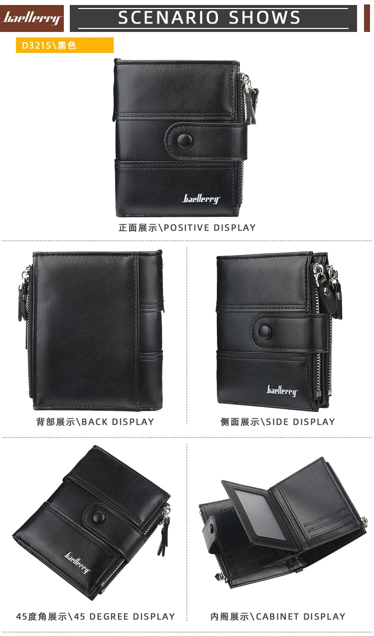 New  Men Wallets Fashion Short Desigh Zipper Card Holder Men Leather Purse Solid Coin Pocket High Quality Male Purse
