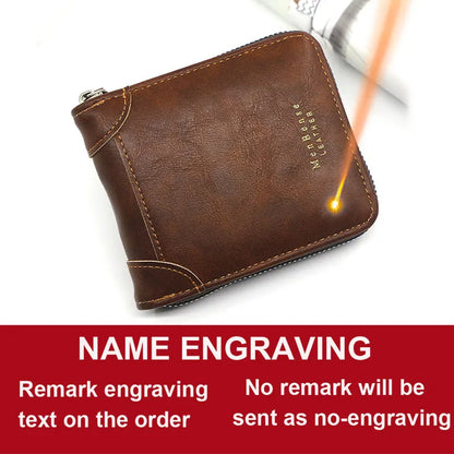 Big Capacity Men Short Wallets Name Engraving High Quality Card Holder Retro Male Coin Purse  Simple Zipper Men Money Clips