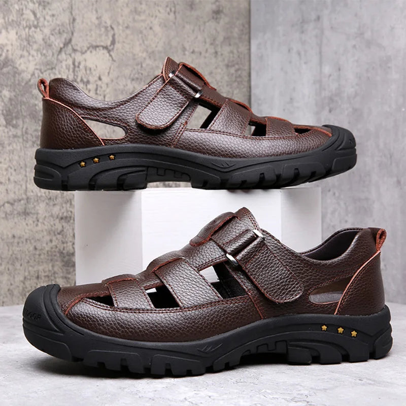 Classic High Quality Cow Leather Sandals Summer Outdoor Handmade Men Sandals Fashion Comfortable Men Beach Leather Shoes