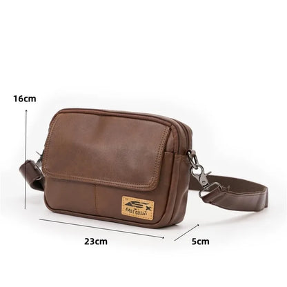 Vinatge Men's Crossbody Bag Soft PU Leather Shoulder Bag For Men Fashion Square Crossbody Messenger Bag Flap Zipper Satchels