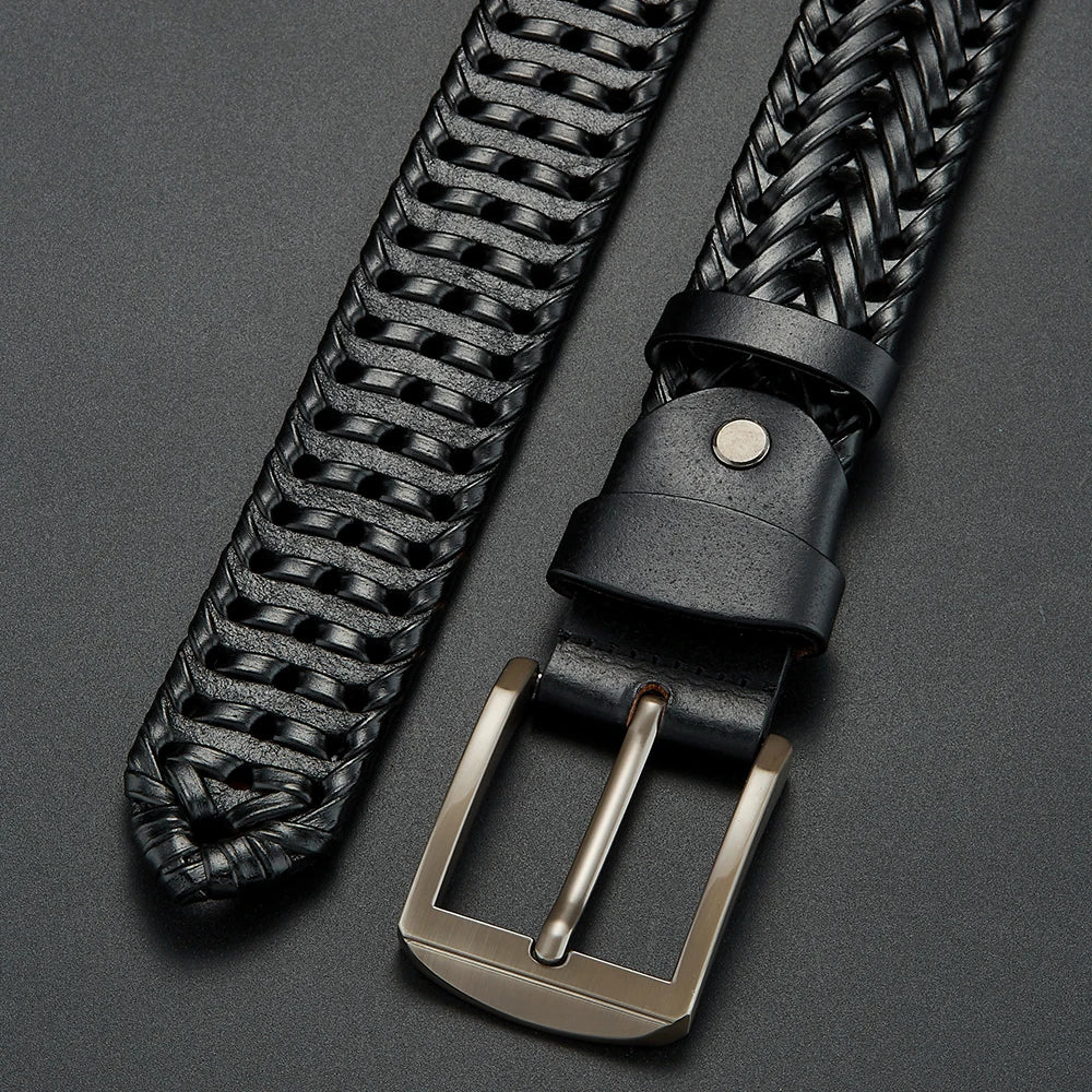 LUCKACE Genuine Leather Casual Men's Belt Trendy Golf Belts Knitted Belt With Alloy Buckle Best Gift Choice for Boyfriend/Husban