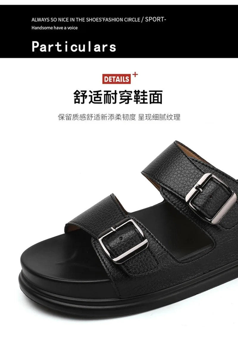 Summer Men's Slippers High Quality Cow Leather Sandals Outdoor Non Slip Platform Sandals Comfort Casual Slippers for Men Slides