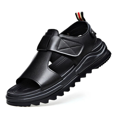 Cow Leather Men's Sandals 2026 Summer New Designer Soft Sole Fashion Casual Beach Shoes Male Black Platform Sandals Man