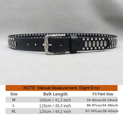 Designer Brand Belt Men Rivet Real Leather Pin Belt Male Black Rock Genuine Leather Cowhide Luxury Punk Belt Jeans