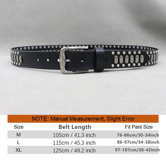 Designer Brand Belt Men Rivet Real Leather Pin Belt Male Black Rock Genuine Leather Cowhide Luxury Punk Belt Jeans