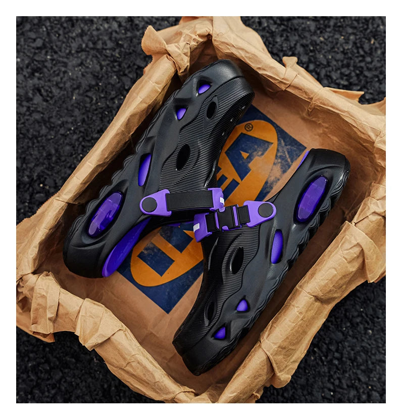 Men's Sandals Fashionable Hollow Casual Slippers Lightweight EVA Garden Shoes Thick-Soled Outdoor Walking Beach Water Shoes