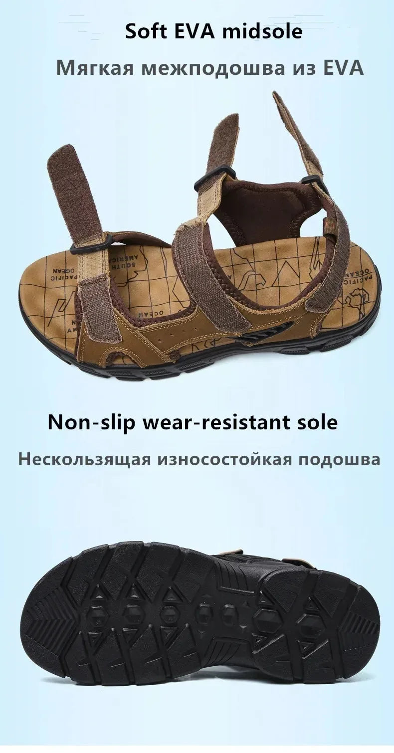 2025 New Genuine Leather Men's Sandals Summer Outdoor Non-slip Hiking Trekking Shoes for Men Beach Slippers Casual Sneakers
