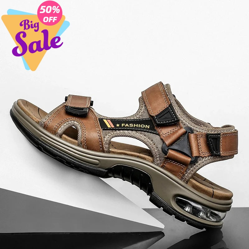 Brand Summer Men's Sandals Genuine Leather Men Slippers Gladiator Men Beach Sandals Soft Comfortable Outdoors Wading Shoes 38-46