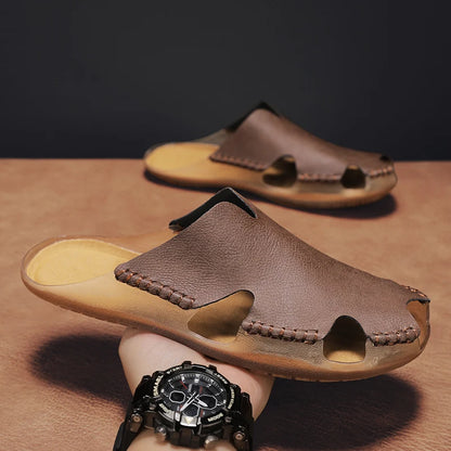 New Quality Leather Non-Slip Slippers Men Beach Sandals Comfortable Summer Shoes Men Slippers Classics Men Flip Flops Big Size
