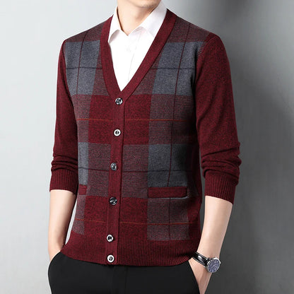 Dad's Sweater Cardigan Jacket Thickened Autumn and Winter Knitted Casual Thick Style Middle-aged and Elderly Men's Top