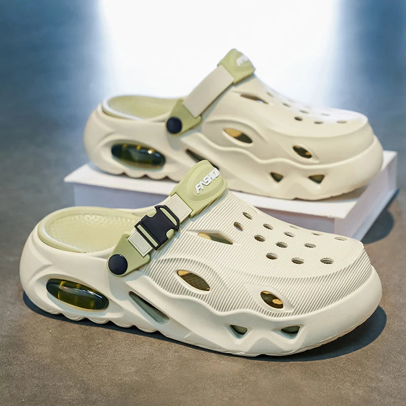Men's Sandals Fashionable Hollow Casual Slippers Lightweight EVA Garden Shoes Thick-Soled Outdoor Walking Beach Water Shoes