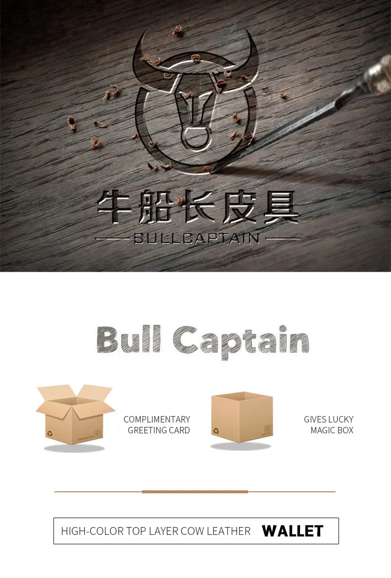 BULLCAPTAIN Men's Genuine Leather Wallet Business Retro Snap Wallet Multifunctional RFID Anti-Theft Zipper Multi-Card Coin Purse