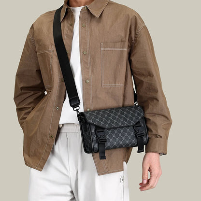 Men's Classic Printed Crossbody Bag – Gray Geometric Pattern Sling Bag with Buckle Closure Ideal for Daily Commute & Casual Wear