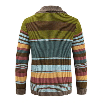 Trendy Mens Knitted Cardigans 2025 Spring Casual Button-up Lapel Sweatercoats Men Vintage Rainbow Striped Sweater Jacket Coats