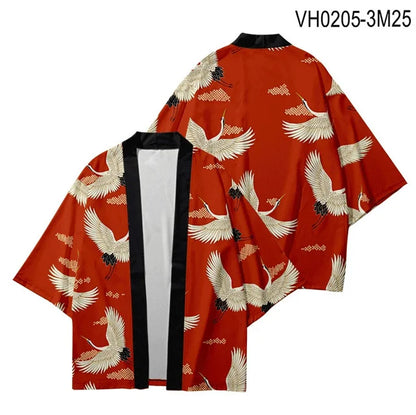 Japanese Style Cosplay Shirt 3D Crane Print For Men Women Traditional Samurai Kimono Haori Japanese Beach Yukata
