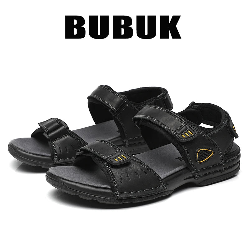 Bubuk Men's First-Layer Cowhide Sandals, Summer Outdoor Beach Shoes, Adjustable Design, with Arch Support, Stylish Breathable Casual Men's Shoes, Suitable for Travel, Hiking, and Commuting