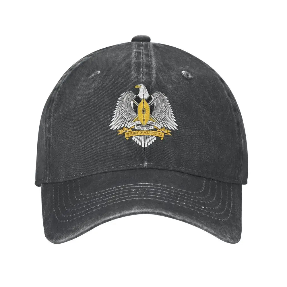 Men Baseball Cap South Sudan Emblem Charcoal Washed Denim Classic Vintage Cotton Dad Trucker Hat Unisex Adult