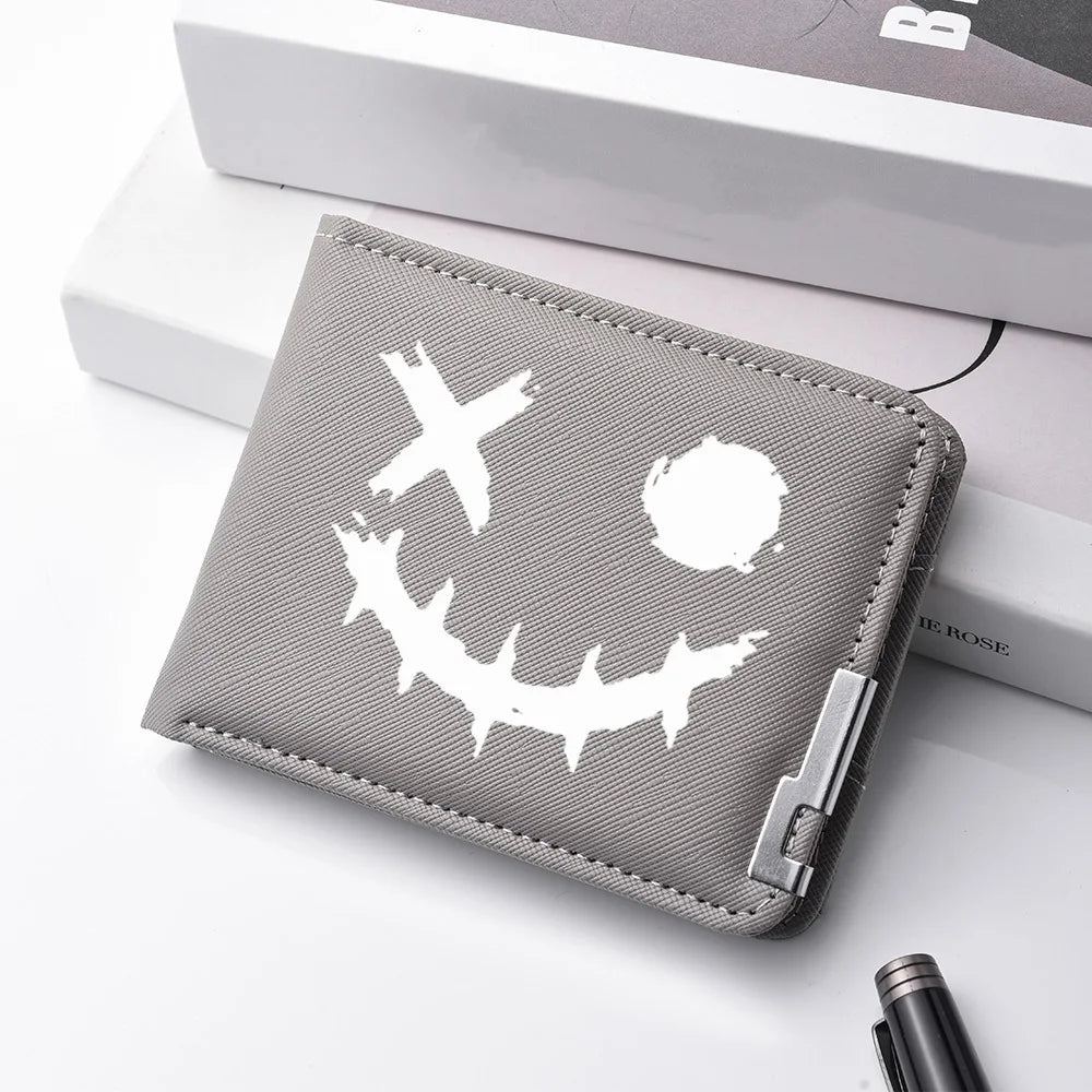Cartoon Printed PU Leather Men's Wallet with Multiple Card Slots Slim Funny Expression Design Fashionable Compact Wallet