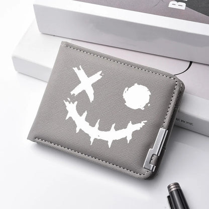 Cartoon Printed PU Leather Men's Wallet with Multiple Card Slots Slim Funny Expression Design Fashionable Compact Wallet