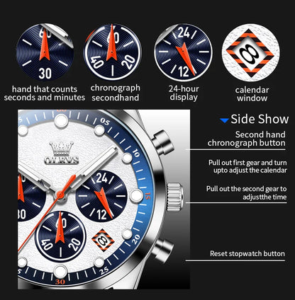 OLEVS 5602 Mens Watch Original Fashion Bright Colors Silicone Strap Quartz Wristwatch Waterproof Luminous Reloj Chronograph Date