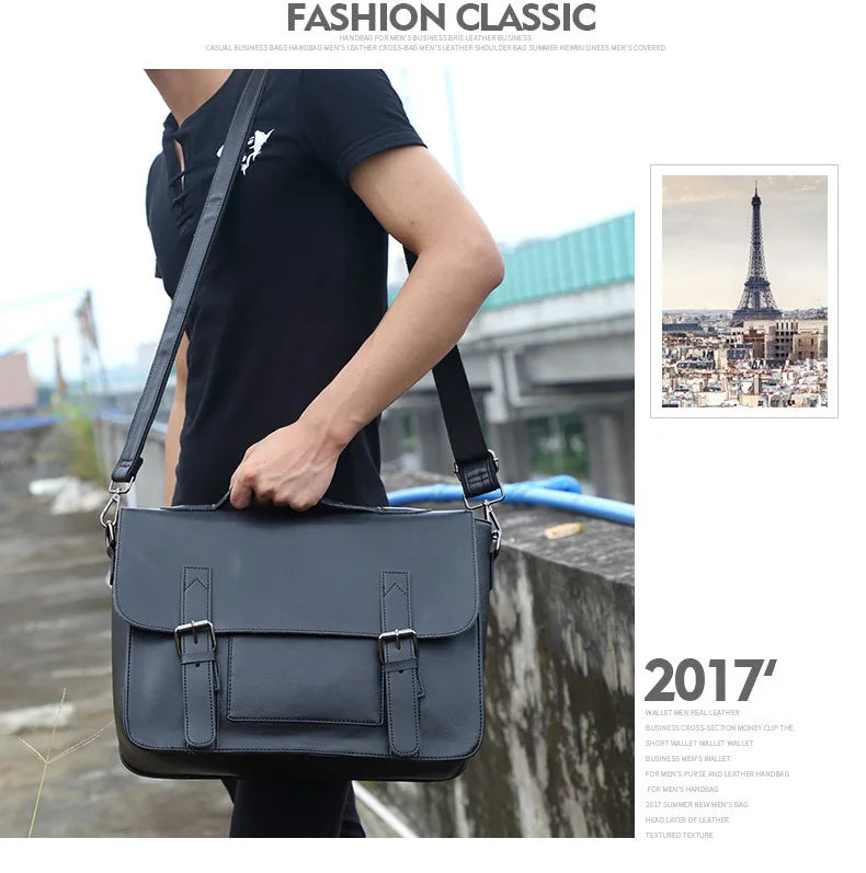Retro Fashion Messenger Bag Men Luxury PU Leather Crossbody Bags Men Handbag Briefcases Laptop Bag Men Shoulder Messenger Bags