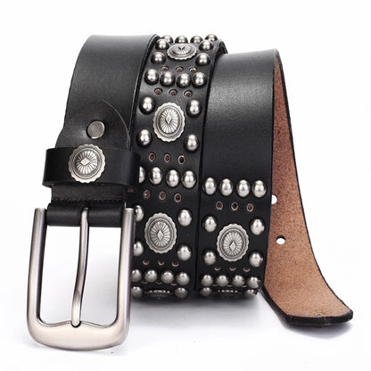 Men Belt Punk Rivet Jeans Belts For WOMEN  NEW Metal Rivet Cowboy Belt Genuine Leather Cowskin