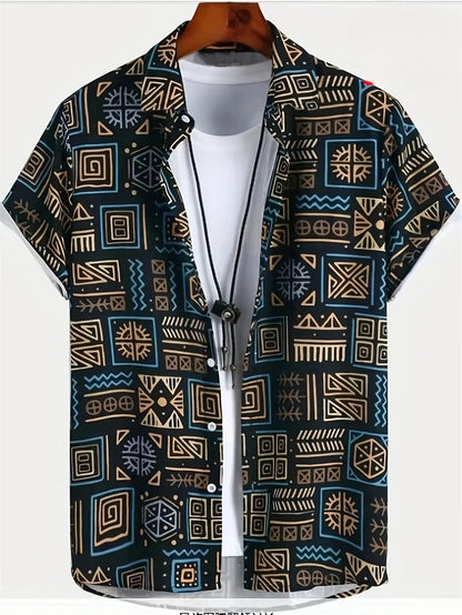 Hawaii Shirts for Men 3D Paisley Graphic Short-sleeved T-shirt Casual Lapel Buttons Male Tops Summer Oversized Bohemian Man Tees