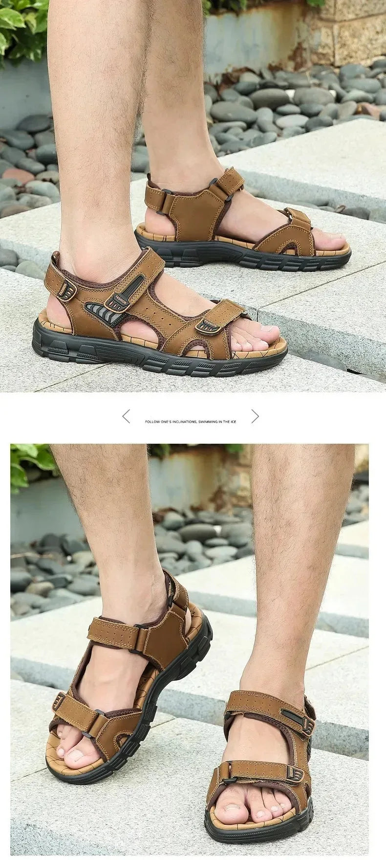 2025 New Genuine Leather Men's Sandals Summer Outdoor Non-slip Hiking Trekking Shoes for Men Beach Slippers Casual Sneakers