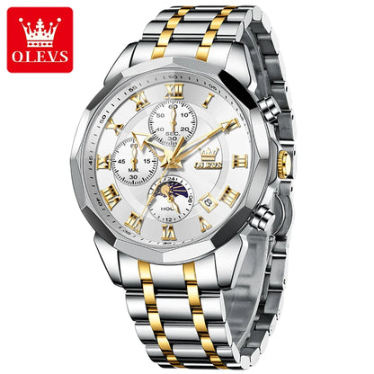 OLEVS 3675 Luxury Calendar Stainless Steel Quartz Mens Wristwatches Chronograph Waterproof Watch for Men Luminous Reloj Hombre
