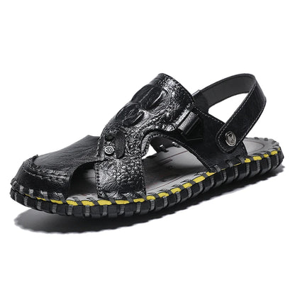 Handmade Men's Summer Sandals Genuine Leather Beach Rubber Flip Flops Classic Roman Male Sandals Outdoor Dual-Purpose Slippers