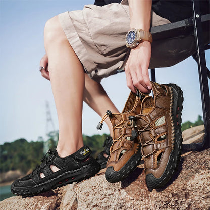 Anti-collision Toe Mens Soft Sole Summer Flats Sandals New Slippers Breathable Beach Shoes Outdoor Casual Shoe Large Size 38-48