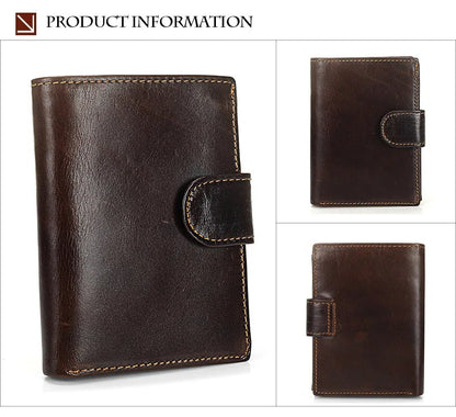 New Men Wallet Cowhide Genuine Leather Wallets Coin Purse Clutch Hasp Open Top Quality Retro Short Wallet Multi Cards Slots