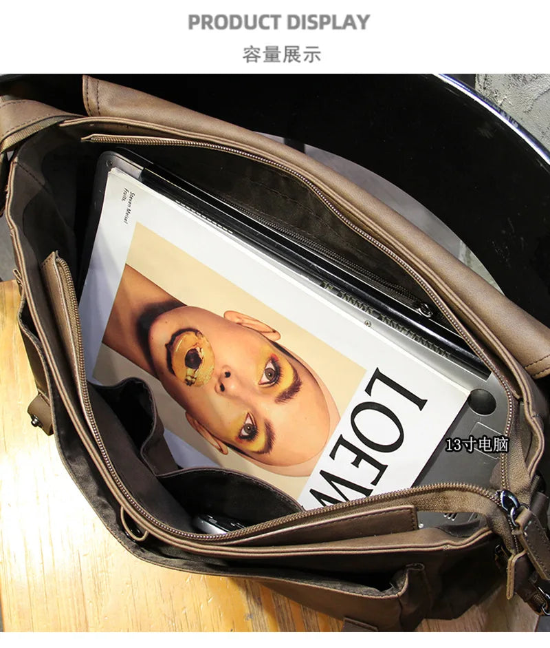Retro Crossbody Bag Men Large Capacity Messenger Bag Flap Satchels Vintage Design Men's Crossbody Shoulder Bags Male Sling Pack