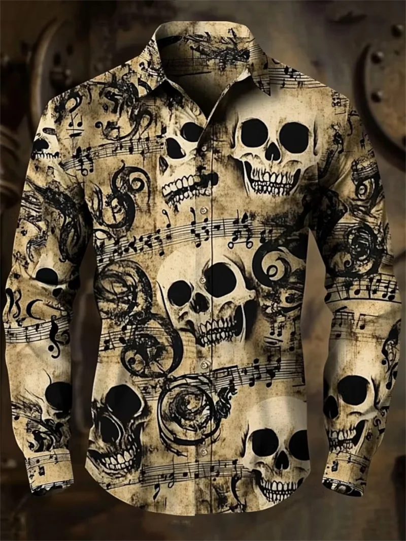New ukiyo-e monkey denim 3D heart print pattern men's long sleeved shirt retro casual shirt clothing