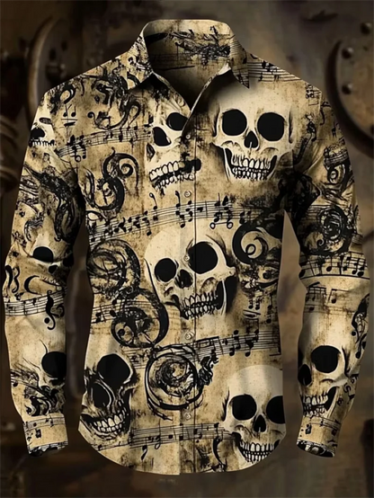 New ukiyo-e monkey denim 3D heart print pattern men's long sleeved shirt retro casual shirt clothing
