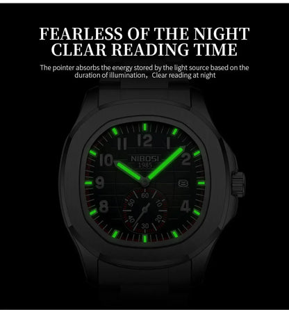 NIBOSI New Mens Watches Top Brand Luxury AQUANAUT Quartz Watches for Men Waterproof Luminous Auto Date Male Watch Reloj Hombre