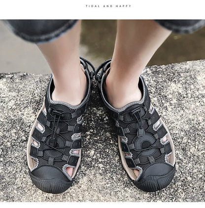 New Men's Sandals Soft Genuine Leather Sandals Shoes Men Large Size Outdoor Summer Shoes Comfort Beach Sandals Roman Men Shoes