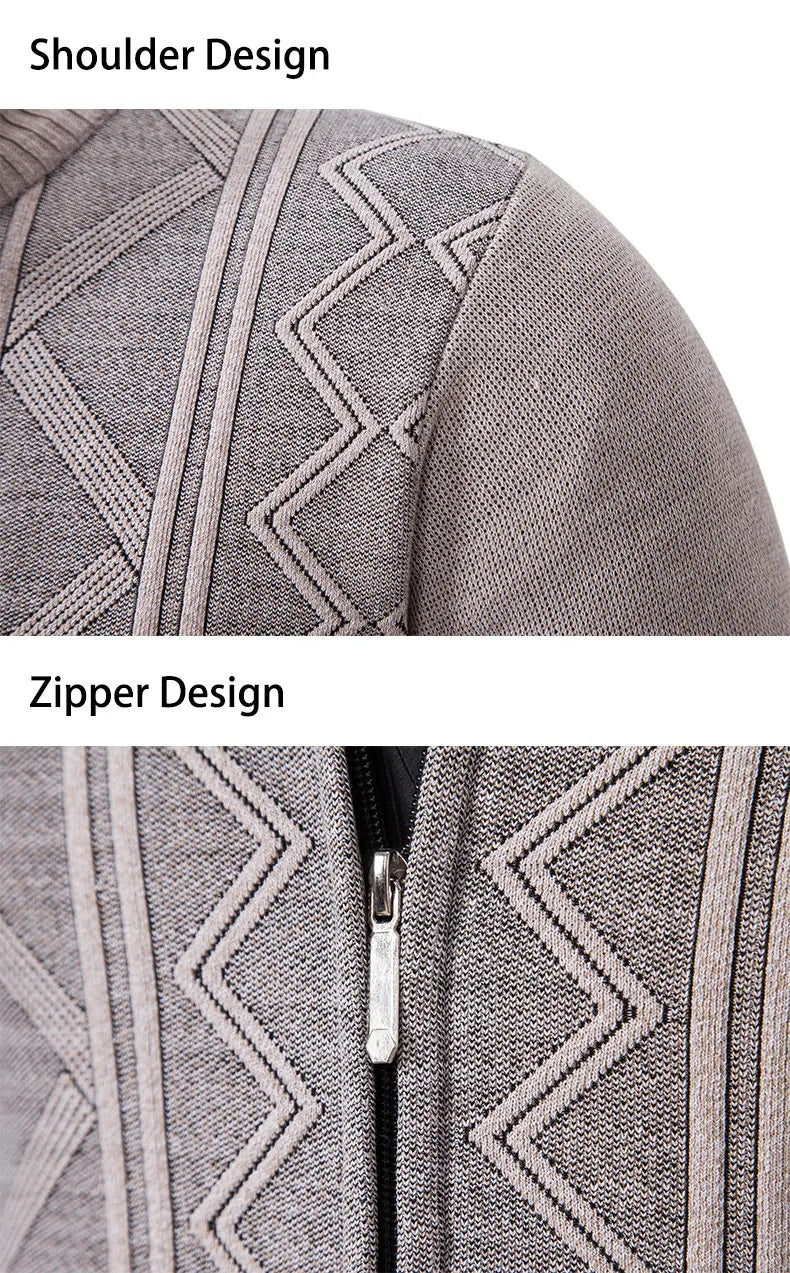 High-quality men's fashionable, cool, versatile, trendy business casual, fleece and thickened cardigan, knitted sweater, men's j