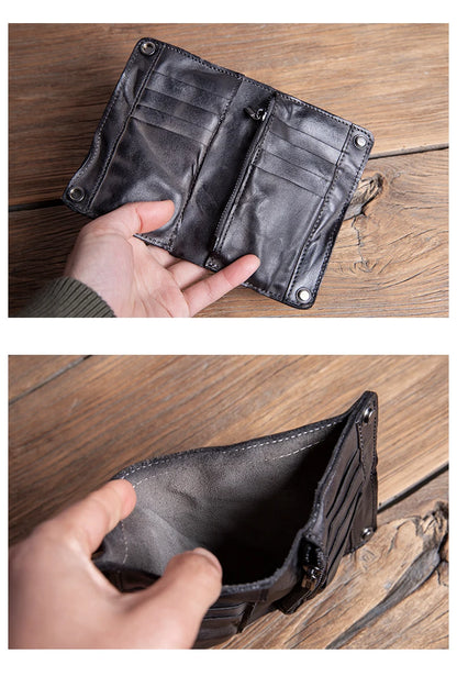 GURO High Quality Men Genuine Leather Wallet Vintage Bifold Money Clip Credit Card Holder Luxury Design with Zipper Coin Pocket