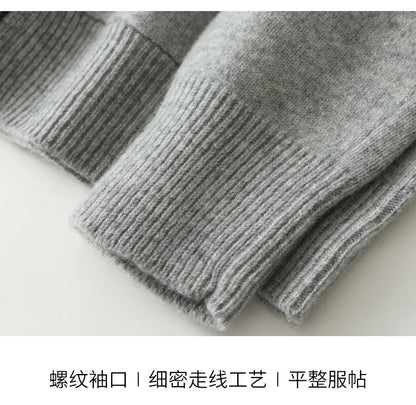 Autumn And Winter Men's 100% Pure Wool Cardigan Warm Zipper Hooded Casual Knitted Cashmere Coat