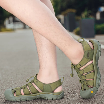 Outdoor Summer Men Sandals Leather Mens Casual Shoes Non-Slip Male Beach Shoes Anti-collision Toe Roman Flats Flip-flops 38-48