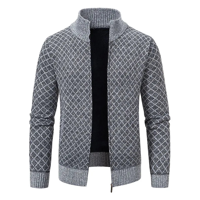Men's Knitted Cardigan Coat Korean Slim Fit Trendy Sweater Autumn Winter Zip Up Mens Fleece Lined Top Clothing